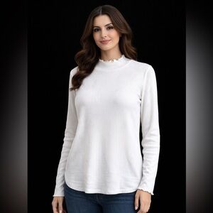 NWT Maurices Cream Ribbed Long Sleeve Blouse Ruffle Mock Neck XXL